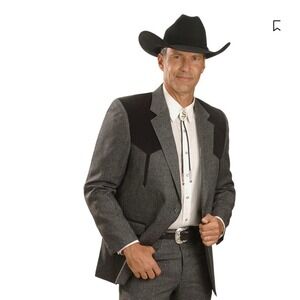 Circle S Men Boise Western Suit Jacket Charcoal Gray Black Yoke Blazer 48L